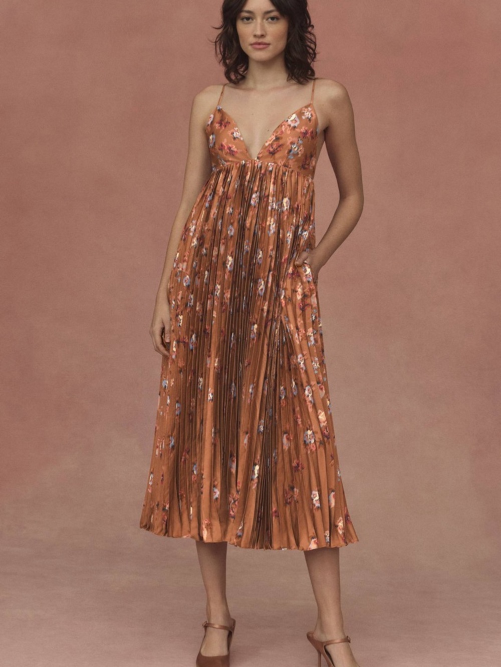 BHLDN Maya Pleated V-Neck Midi Dress